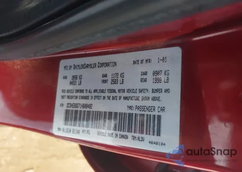 2001 Chrysler 300M from USA, damaged, VIN 2C3HE66G71H608482